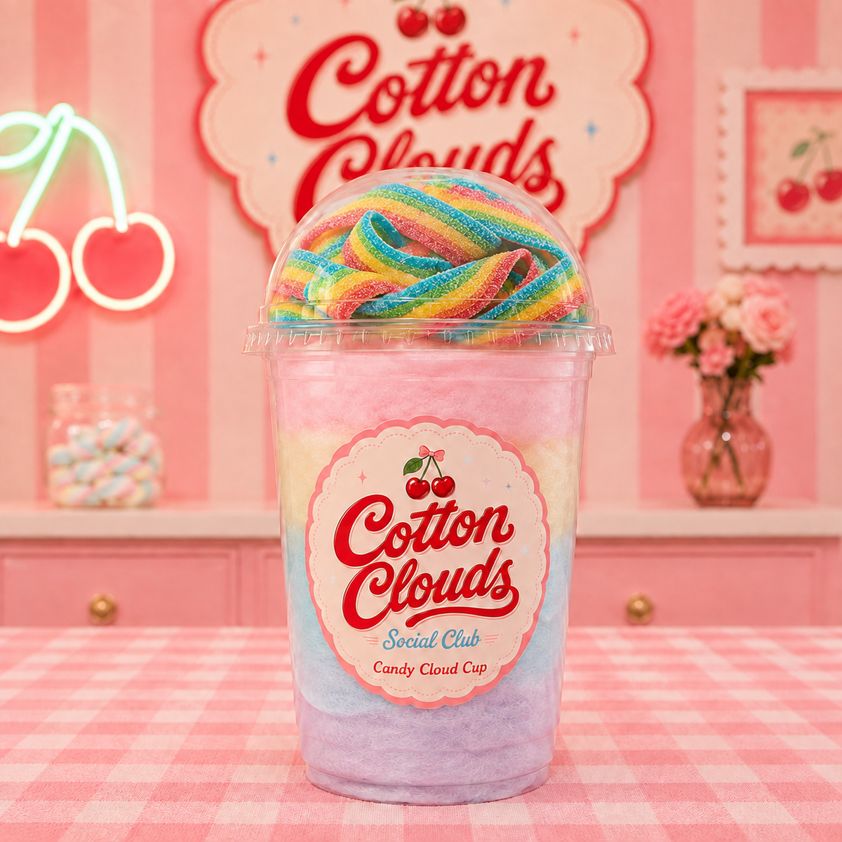 Sour Rainbow Candy Cloud Cups | Cotton Candy Party Favors